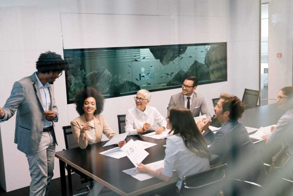 Portrait of successful business team working in office
